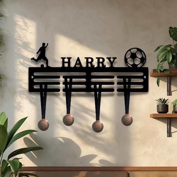 Personalised Medal Hanger Medal Holder Wall Display Rack Football Player Ball Soccer
