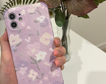 NEW Stock Painting Effect Floral Protective iPhone Case Lilac Purple-iphone 14/14 Pro,iphone 13/13 Pro,12 Pro Max/12,11 Pro Max/11,XR/X/XS M