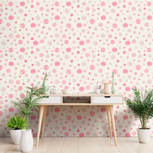 Polka Dot Pattern Wallpaper - Pink Bubbles Wallpaper for Child&#39;s Room - Peel and Stick Removable Wallpaper