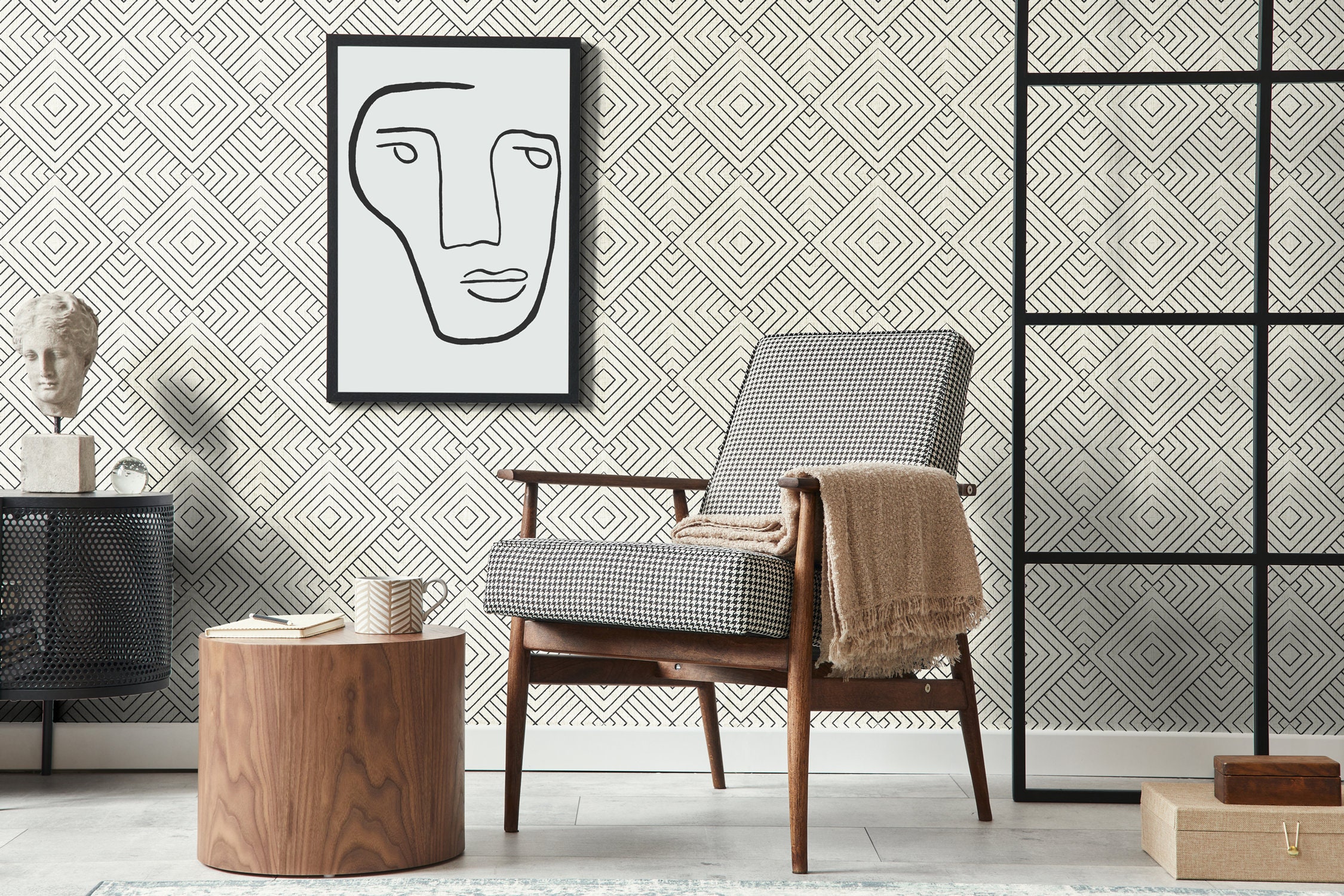 Large Modern Geometric Lines Wallpaper Luxury Self Adhesive Etsy