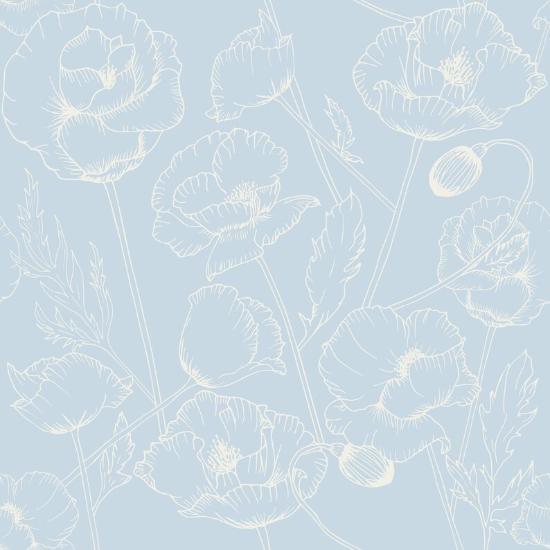 Poppy Floral Botanical Wallpaper Luxury Selfadhesive Fabric Etsy