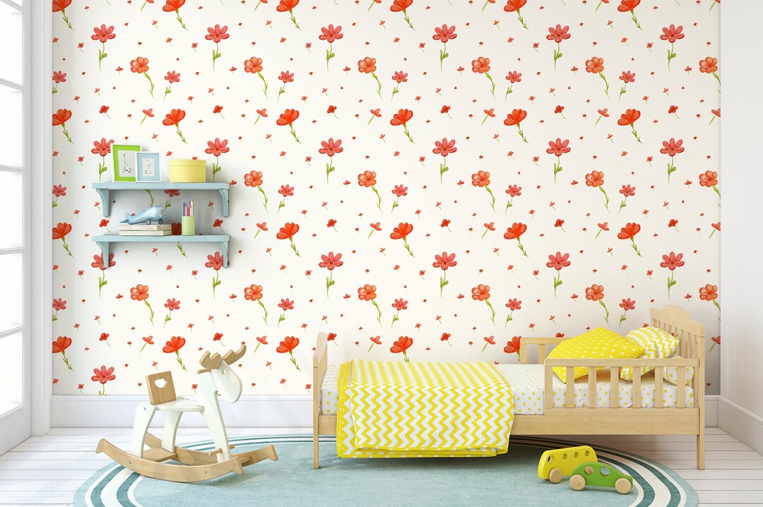 Red Poppy Wallpaper - Large Red Flower Wallpaper - Peel and Stick ...