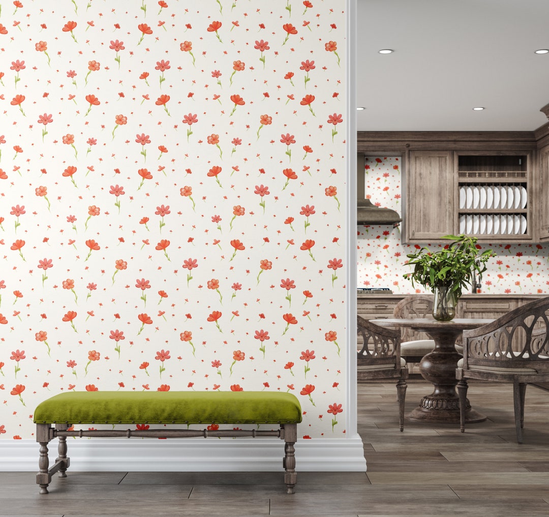 Red Poppy Flower Wallpaper - Red Floral Wallpaper - Peel and Stick ...