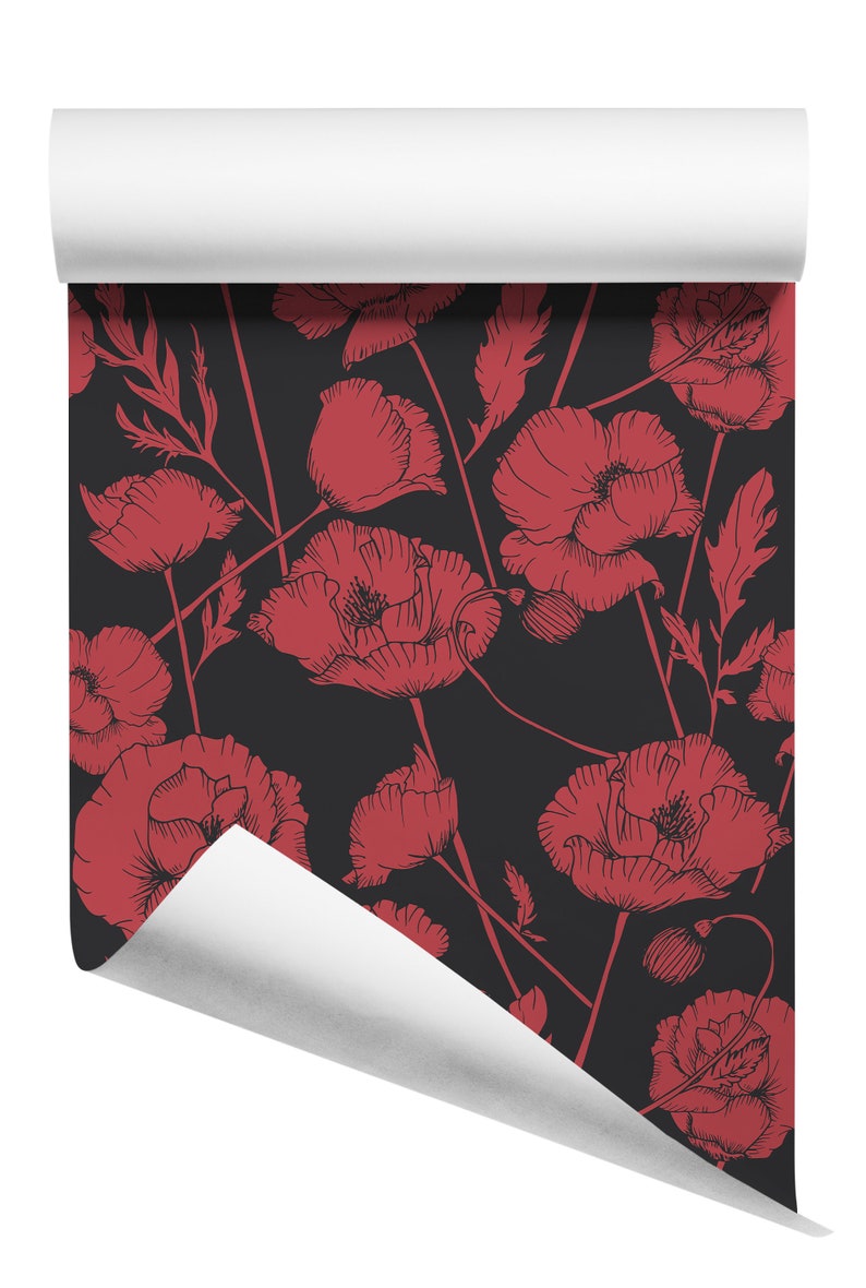 Poppy Floral Botanical Wallpaper Luxury Selfadhesive Fabric Etsy