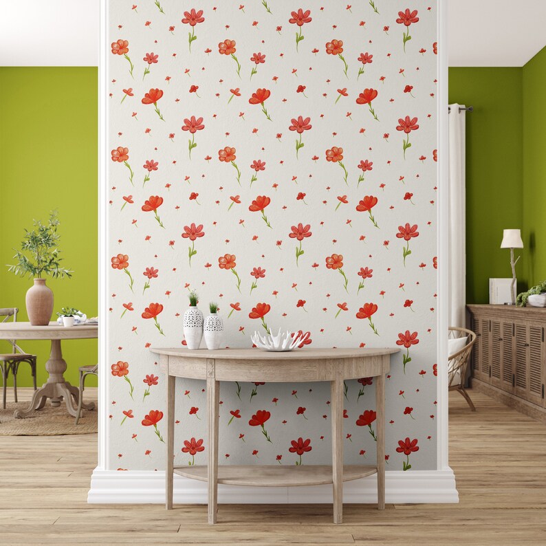 Red Poppy Wallpaper - Large Red Flower Wallpaper - Peel and Stick ...