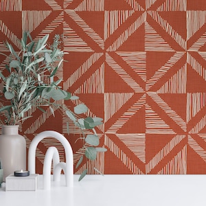 Peel and Stick Removable Fabric Wallpaper - Line Art Wallpaper - Orange Rust Wallpaper - Maddox