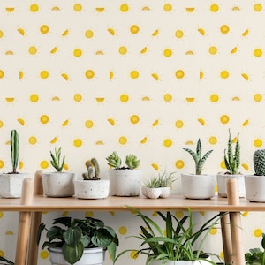 Yellow Sun Wallpaper - Boho Sunshine Wallpaper - Peel and Stick Removable Wallpaper - Easy Temporary Self Adhesive Wallpaper -  Xanthe