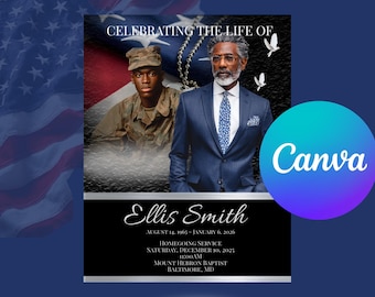 Celebrating the Life Funeral Program | Military & Family Tribute | Elegant Homegoing Design