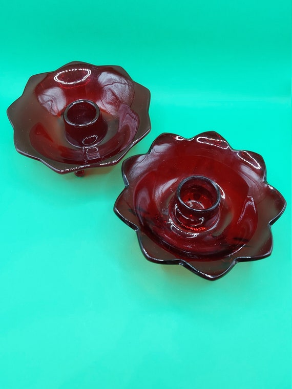 Ruby Red Glass Candle Holders set of 2 Etsy