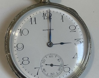 Stunning E. Howard Pocket Watch, Series 7, 12 S, 17 Jewel, Arrow and Circle, White Gold Fill, Swing Out Case, Serviced!