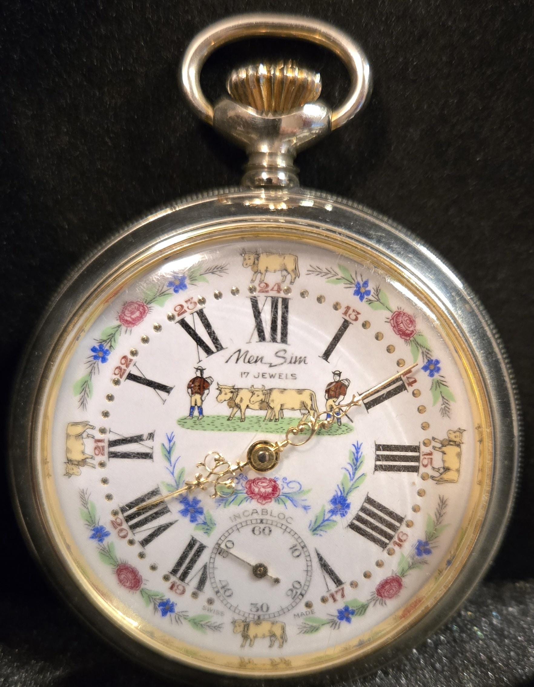 Swiss Made, 17-jewel, “men Sim”, 16-size, Pocket Watch With Farmer