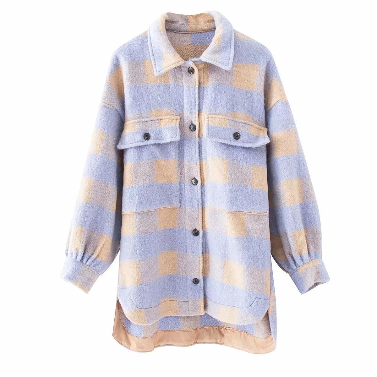 Pastel Purple Beige Plaid Overshirt 