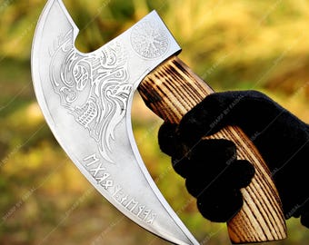 Hand Forged Damascus Steel Pizza Axe: Viking Medieval Cutter