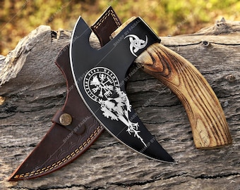 Hand Forged Damascus Steel Pizza Axe: Viking Medieval Cutter