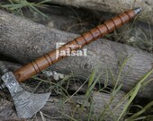 18 quot Handmade Damascus Steel Axe, Hand Forged Axe with Rose Wood, Smoke Pipe Axe, Viking axe, Gift For Him
