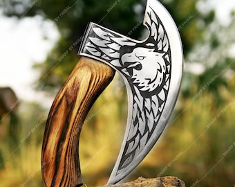 Hand Forged Damascus Steel Pizza Axe: Viking Medieval Cutter