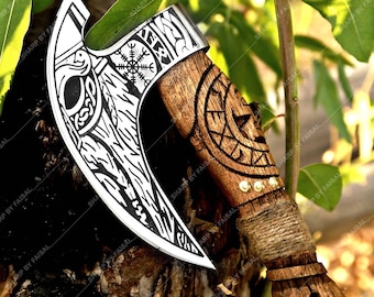 Hand Forged Damascus Steel Pizza Axe: Viking Medieval Cutter