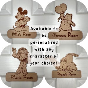 Personalised Door Sign - Character - Kids - Disney - Custom - Room - Bedroom - Nursery - Gift - Wooden - Name - Room Decor - Name Sign -