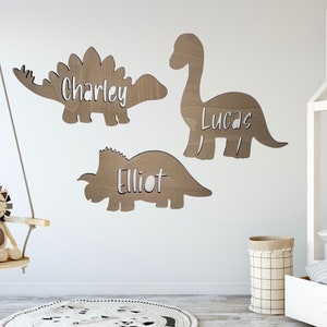 Personalised Dinosaur Wall Decor - Wall Art - Nursery - Kids Bedroom - Children - Sign - Plaque - Wooden - Custom - Decorative - Name - Wall