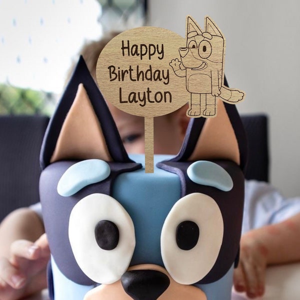 Bluey Cake Topper - Personalised - Wooden - Any Name - Any Age - Cake Decoration - Birthday - Party Decor - Custom - Engraved