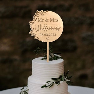 Wedding Cake Topper - Personalised - Wooden - Mr And Mrs - Decoration - Custom - Surname - Rustic - Wedding Decor - Keepsake - Anniversary