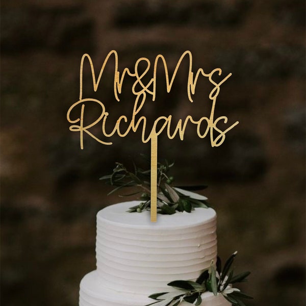 Wedding Cake Topper - Personalised - Wooden - Mr And Mrs - Decoration - Custom - Surname - rustic - Wedding Decor - Keepsake - Anniversary