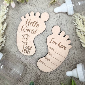 Personalised Baby Arrival Sign - Hello World - Name - Wooden - Birth Stats - Keepsake - Baby Shower - Engraved - Gift - Announcement Plaque