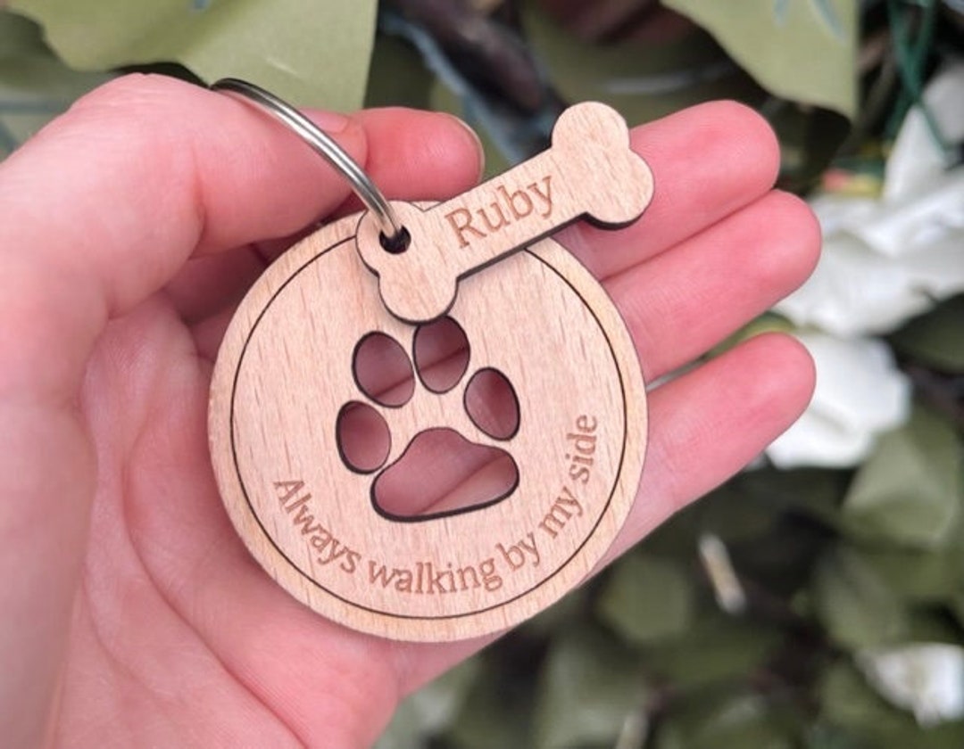 Personalised Paw Print Keyring Dog Name Walking Pet Memorial Keychain