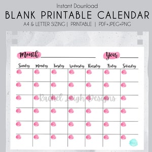 Blank Calendar | Printable Calendar | Printable Blank Monthly Calendar ...