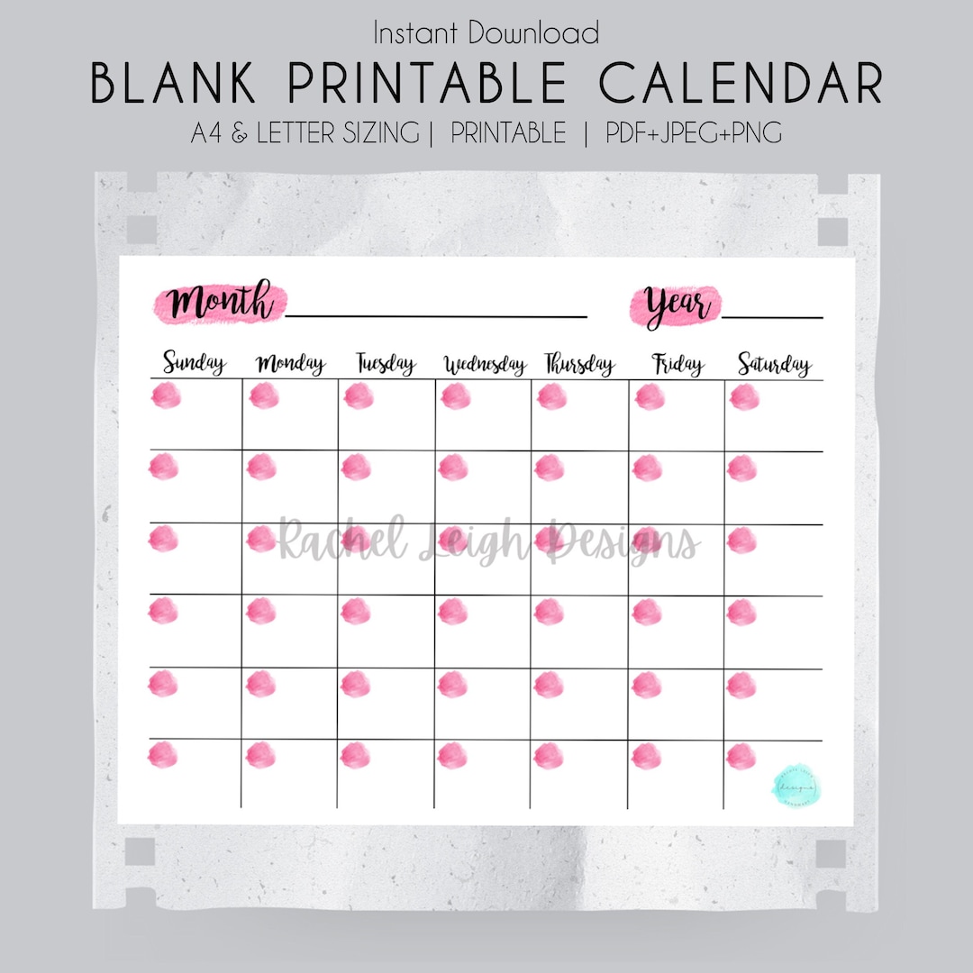 Blank Calendar | Printable Calendar | Printable Blank Monthly Calendar ...
