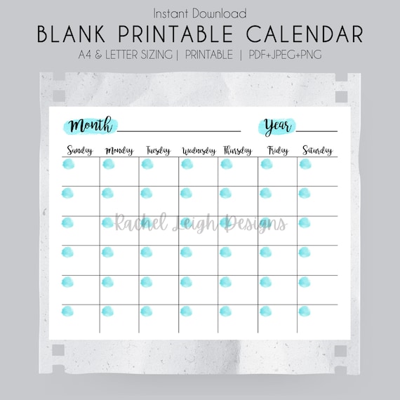 blank calendar printable calendar printable blank monthly etsy