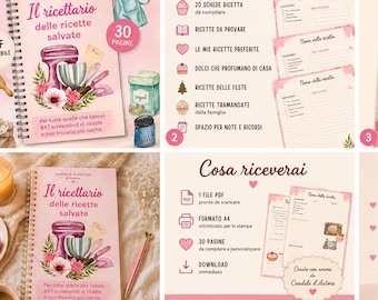 Ricettario delle Ricette Salvate PDF | Diario Ricette Stampabile | Planner Ricette da Provare | Quaderno Ricette Digitale Italiano