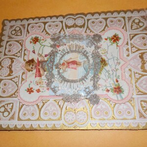 Valentijnsdagkaart circa 1880. Harten. Bloemen. Poëzie