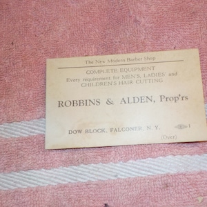 Robbins & Alden, Prop'rs Barbers, Falconer, NY. 1900 Werbekarte. Visitenkarte