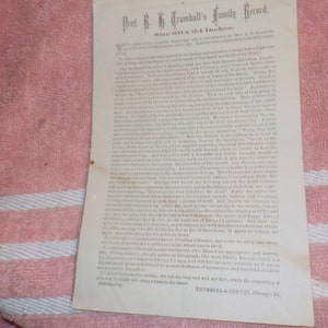 Prof R.H. Trumbull es Family Record Werbekarte 1880er Jahre