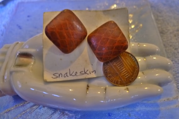 Snakeskin Leather Square Earrings. Pierced - image 1