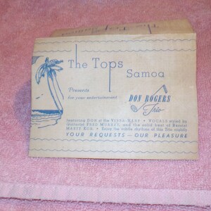 Tops Samoa. Restaurant Werbekarte. 1940er Jahre