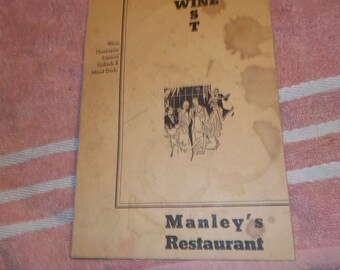 Manley's Restaurant Wine List. 1930s. Buffalo, NY