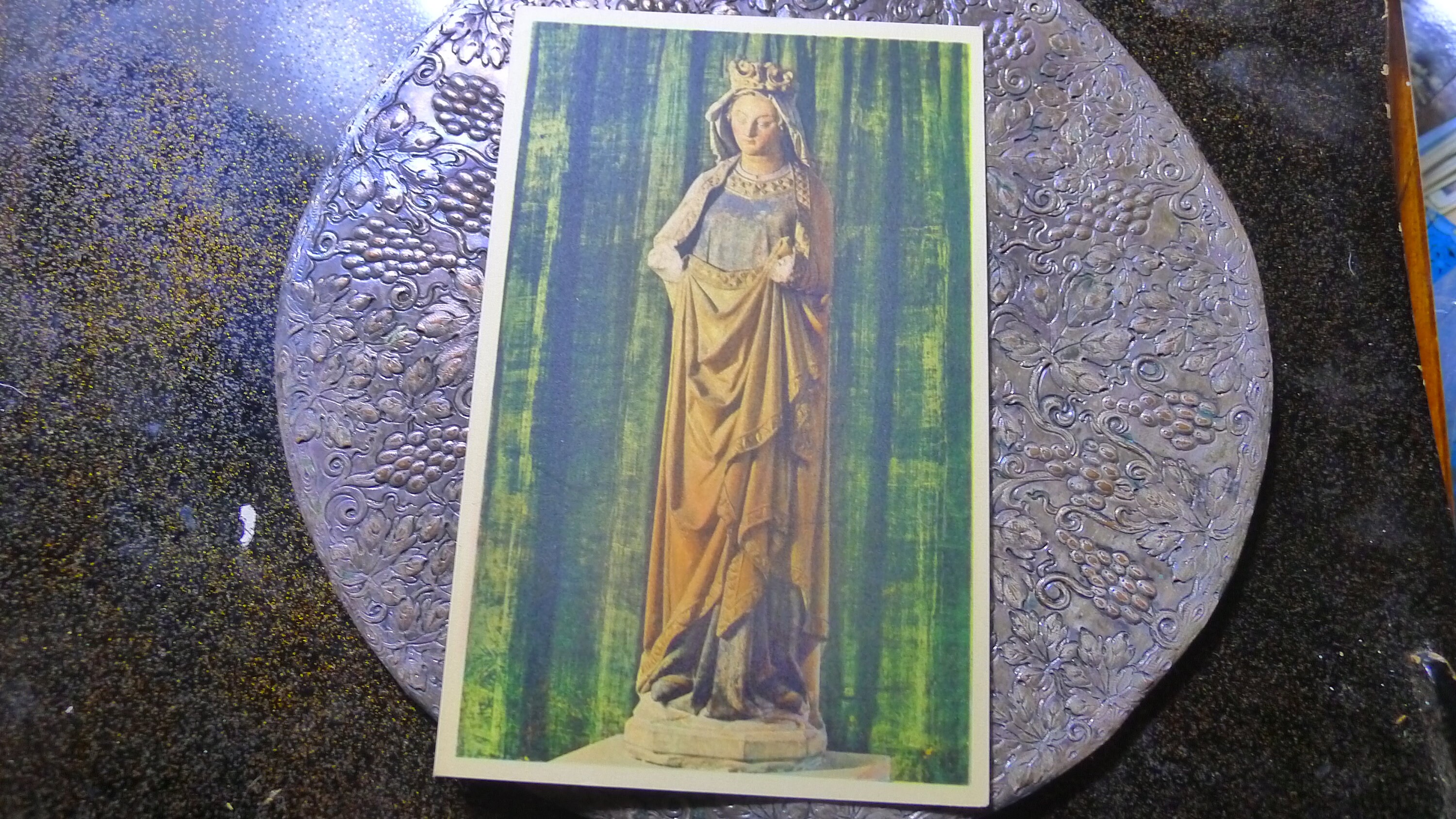 Virgin From Strasbourg Cathedral. Color Post Card. Circa 1950s