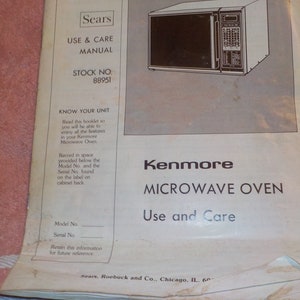 Kenmore Microwave Oven. No 88951 Manual. 1984 