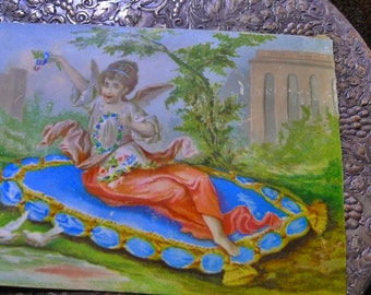 Lady Reclining on Magic Pillow. 1880s. Chromolithography.