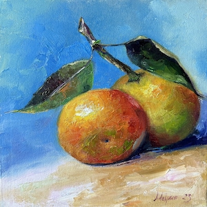 Orange mandarin fruit oil painting, food kitchen Still life