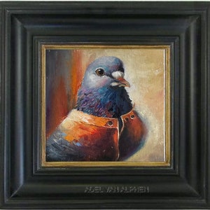 Blue pigeon dove oil painting, canvas panel  original painting