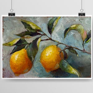 Ramo Limoni mandarini frutta pittura a olio, cibo cucina natura morta