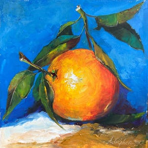 Dipinto ad olio di frutta di mandarino arancione, cibo cucina natura morta