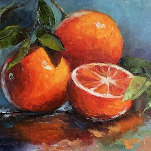 Sinaasappels mandarijnen fruit olieverfschilderij, eten keuken Stilleven