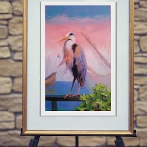 Heron bird oil Painting. Oil Canvas Painting for birds lover from ArtAdaSol