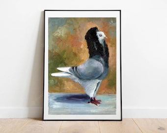 Capuchin Pigeon Oil Painting: Original Birds Art