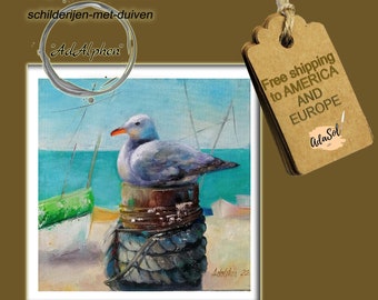 Seagull bird oil PAINTING, Original Canvas oil Painting