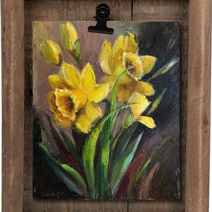 « Narcisse jonquille, peinture à l'huile florale originale, empâtement de fleurs, oeuvre » par ArtAdaSol